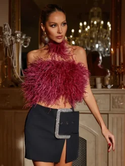 Tops*Mew Mews Fashion Gaetana Strapless Fringe Top With Choker