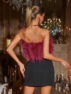 Tops*Mew Mews Fashion Gaetana Strapless Fringe Top With Choker