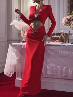Dresses|Maxi Dresses*Mew Mews Fashion Gafnit Long Sleeve Heart Cutout Maxi Dress
