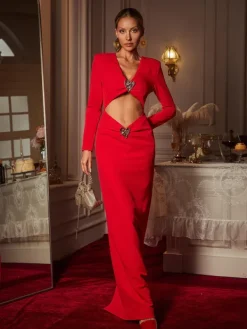 Dresses|Maxi Dresses*Mew Mews Fashion Gafnit Long Sleeve Heart Cutout Maxi Dress