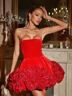 Dresses|Mini Dresses*Mew Mews Fashion Galatia Strapless Flower Velvet Mini Dress