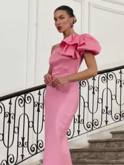 Dresses*Bandage Galette One Shoulder Bow Maxi Dress