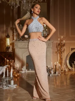 Embellishment|Dresses*Lu Yili Garrad Halterneck Embellished Maxi Dress