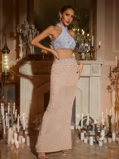 Embellishment|Dresses*Lu Yili Garrad Halterneck Embellished Maxi Dress