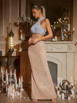 Embellishment|Dresses*Lu Yili Garrad Halterneck Embellished Maxi Dress