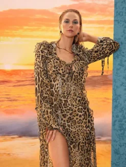 Dresses|Midi Dresses*Mew Mews Fashion Gaspard Leopard Printed Ruffle Midi Dress