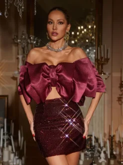 Sets & Co-ords*Mew Mews Fashion Gábri Off Shoulder Bow Sequin Skirt Set