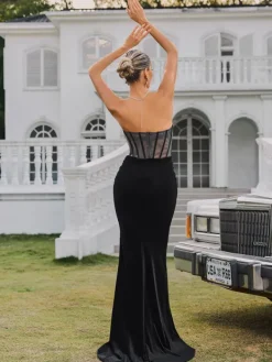 Embellishment|Dresses*Lu Yili Gerlind Strapless Rhinestone Velvet Maxi Dress