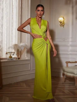 Dresses|Maxi Dresses*Mew Mews Fashion Gertrude V Neck Cutout Split Maxi Dress