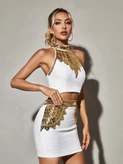 Tops*Mew Mews Fashion Glennette Halterneck Sequin Beaded Top