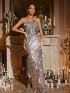 Embellishment|Dresses*Lu Yili Graeden Strapless Sequin Maxi Dress