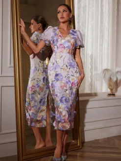 Dresses|Midi Dresses*Mew Mews Fashion Grayson Flower Embroidered Midi Dress In Purple