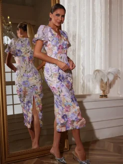 Dresses|Midi Dresses*Mew Mews Fashion Grayson Flower Embroidered Midi Dress In Purple