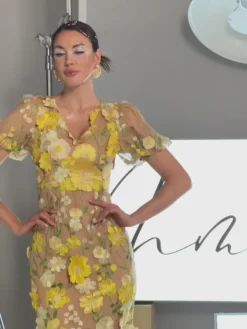 Dresses|Midi Dresses*Mew Mews Fashion Grayson Flower Embroidered Midi Dress In Yellow