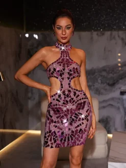 Embellishment|Dresses*Embellishment Grisha Acrylic Embellished Cutout Mini Dress