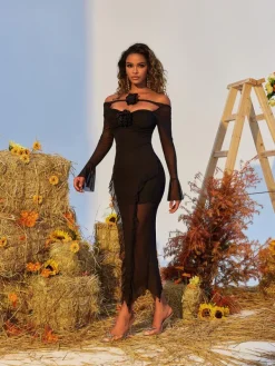 Dresses|Midi Dresses*Mew Mews Fashion Gussie Flower Ruffle Mesh Dress
