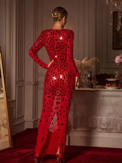 Embellishment|Dresses*Embellishment Guthrie Long Sleeve Acrylic Mesh Maxi Dress