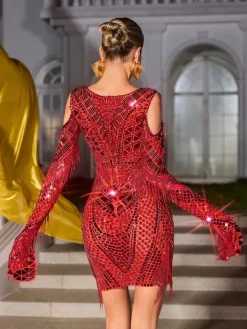 Embellishment|Dresses*Embellishment Gwyndara Rhinestone Fringe Acrylic Mini Dress