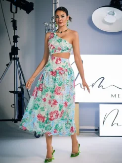 Dresses|Midi Dresses*Mew Mews Fashion Habib One Shoulder Print Embroidered Dress