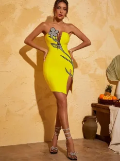 Dresses|Mini Dresses*Bandage Hadassah Strapless Rhinestone Mini Dress