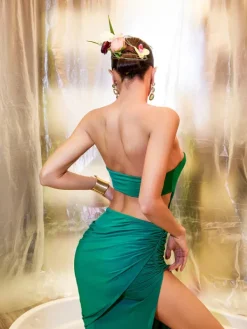 Armor Tops|Dresses*Mew Mews Fashion Hailey Strapless Cutout Draped Maxi Dress In Green