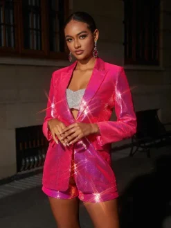 Blazers|Sets & Co-ords*Mew Mews Fashion Hanako Sequin Blazer Shorts Set In Hot Pink
