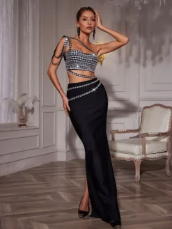Sets & Co-ords*Bandage Hania Rhinestone Skirt Set
