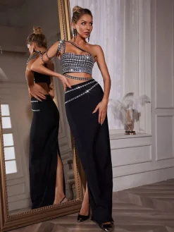 Sets & Co-ords*Bandage Hania Rhinestone Skirt Set