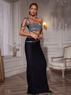 Sets & Co-ords*Bandage Hania Rhinestone Skirt Set