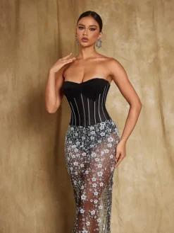Dresses|Maxi Dresses*Mew Mews Fashion Harbor Strapless Flower Sequin Maxi Dress