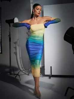 Dresses|Midi Dresses*Mew Mews Fashion Hartford Gradient Mesh Dress With Gloves In Blue