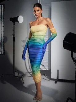 Dresses|Midi Dresses*Mew Mews Fashion Hartford Gradient Mesh Dress With Gloves In Blue
