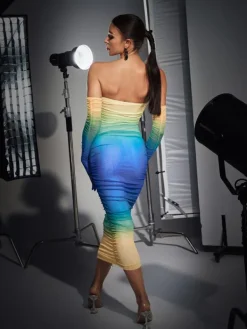 Dresses|Midi Dresses*Mew Mews Fashion Hartford Gradient Mesh Dress With Gloves In Blue