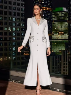 Dresses|Maxi Dresses*Mew Mews Fashion Hassan Rhinestone Blazer Dress In White