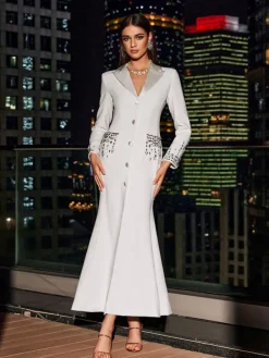 Dresses|Maxi Dresses*Mew Mews Fashion Hassan Rhinestone Blazer Dress In White