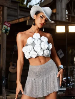 Tops*Mew Mews Fashion Hatim Halterneck Flower Chainmail Top