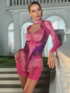 Jumpsuits & Romper|Embellishment*Embellishment Havilya Long Sleeve Embellished Romper In Hot Pink