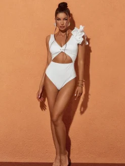 One Piece|Swimwear*Mew Mews Fashion Heather Ruffle Cutout One Piece Swimsuit