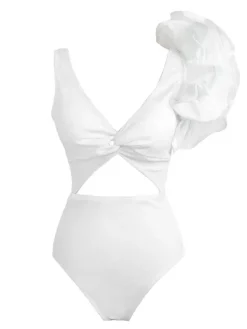 One Piece|Swimwear*Mew Mews Fashion Heather Ruffle Cutout One Piece Swimsuit