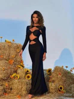 Dresses|Maxi Dresses*Mew Mews Fashion Hedwig Cutout Long Sleeve Maxi Dress In Black