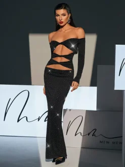 Dresses|Maxi Dresses*Mew Mews Fashion Hedwig Off Shoulder Rhinestone Cutout Maxi Dress