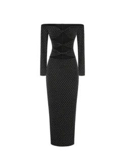 Dresses|Maxi Dresses*Mew Mews Fashion Hedwig Off Shoulder Rhinestone Cutout Maxi Dress