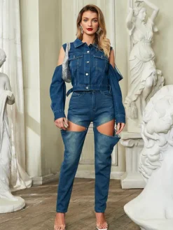 Sets & Co-ords*Mew Mews Fashion Hephzibah Button Cutout Denim Pants Set