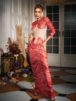 Embellishment|Dresses*Embellishment Herman Wave Printed Rhinestone Maxi Dress
