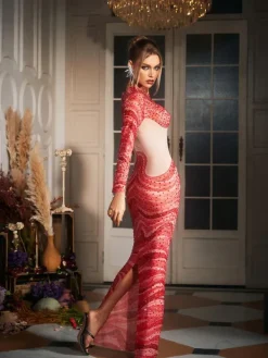 Embellishment|Dresses*Embellishment Herman Wave Printed Rhinestone Maxi Dress