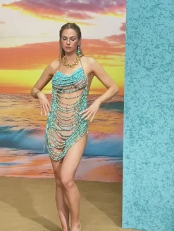 Beaded Wear|Dresses*Mew Mews Fashion O/S Huxley Beaded Fringe Dress In Blue