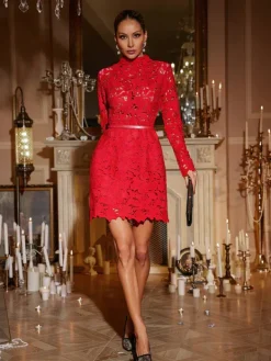Mini Dresses|Dresses*Mew Mews Fashion Hwita Long Sleeve Cutout Embroidered Mini Dress