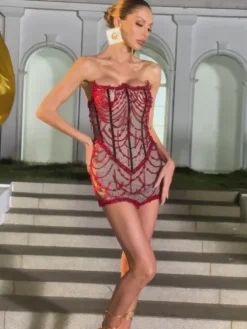 Embellishment|Dresses*Lu Yili Hyvanna Strapless Beaded Mini Dress
