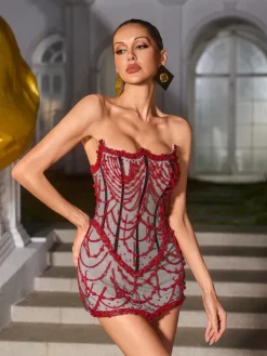 Embellishment|Dresses*Lu Yili Hyvanna Strapless Beaded Mini Dress