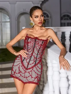Embellishment|Dresses*Lu Yili Hyvanna Strapless Beaded Mini Dress